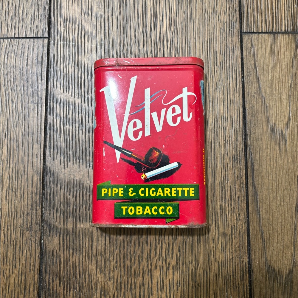 Vintage, Collectible Velvet Red Tobacco Tin